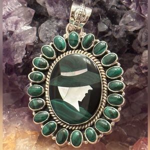 Malachite mother of pearl lady inlay malachite stone sterling silver pendant